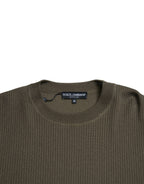 Green Viscose Crew Neck Men Pullover Sweater