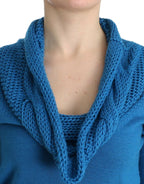 Blue knitted scoopneck sweater
