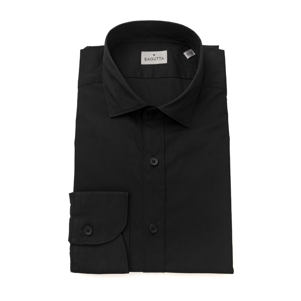 Black Cotton Men's Slim Shirt