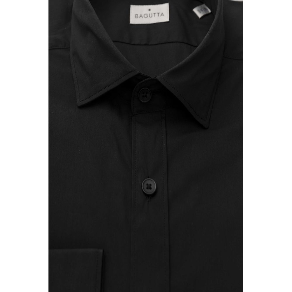 Black Cotton Men's Slim Shirt