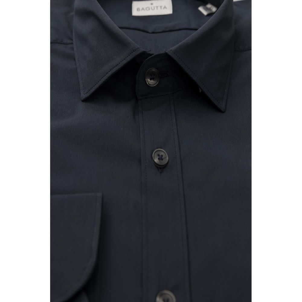 Blue Cotton Men Shirt Slim Fit with French Collar
