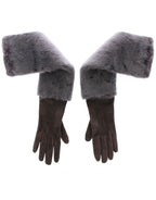 Gray Mink Fur Lambskin Suede Leather Gloves