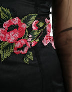 Black Floral Embroidery Mesh Tulle Gown Dress