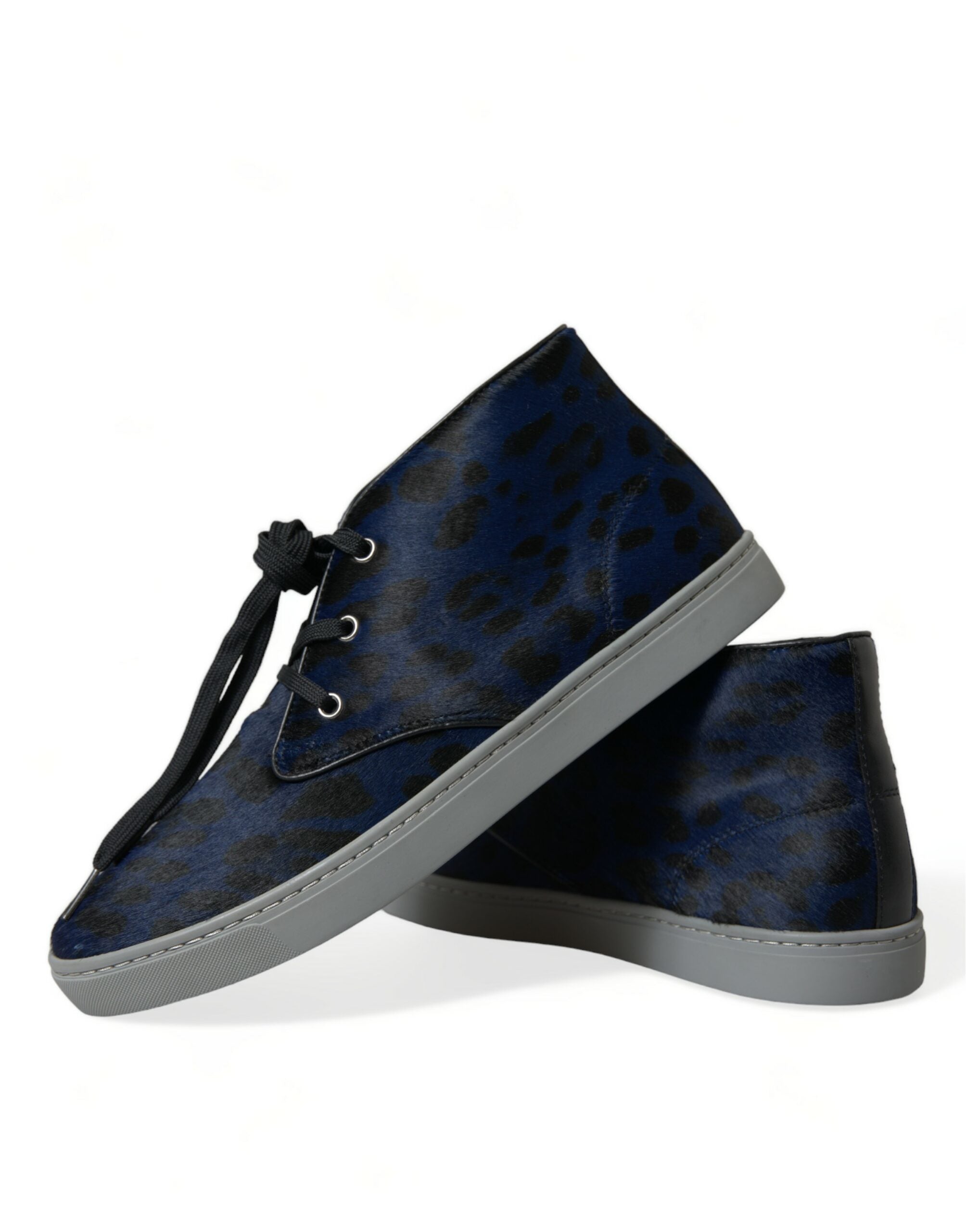 Blue Calfskin Leopard Mid Top Sneakers Shoes