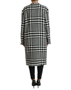 Black White Houndstooth Trench Coat Jacket