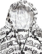White Logo Print Hooded Blouson T-shirt Top
