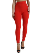Red Nylon Stretch Slim Leggings Pants