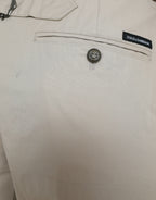 Beige Cotton High Waist Tapered Pants