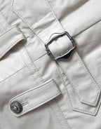 Beige Cotton High Waist Tapered Pants