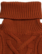 Brown Wool Knit Turtleneck Pullover Sweater
