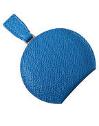 Blue Calfskin Leather Round Logo Hand Mirror Holder