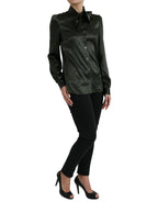 Gray Long Sleeves Ascot Collar Blouse Top