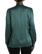 Dark Green Silk Ascot Collar Blouse Top
