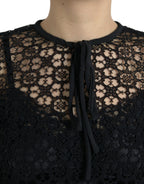 Black Floral Lace Short Sleeves Blouse Top