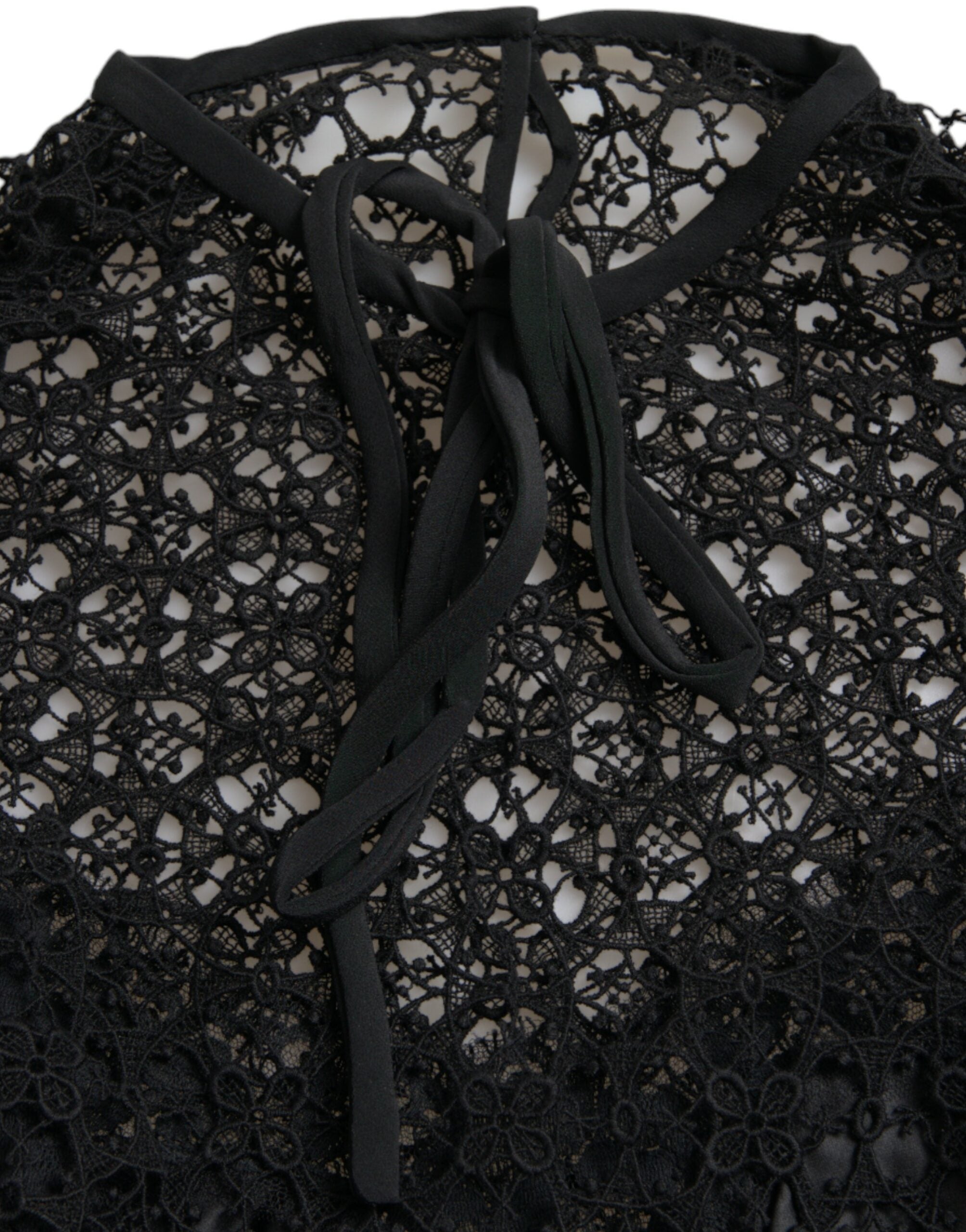 Black Floral Lace Short Sleeves Blouse Top
