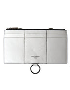 White Calfskin Leather Large Crossbody Card Holder Wallet