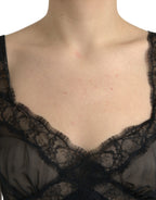 Black Silk Pleated Lace Chiffon Mini Dress