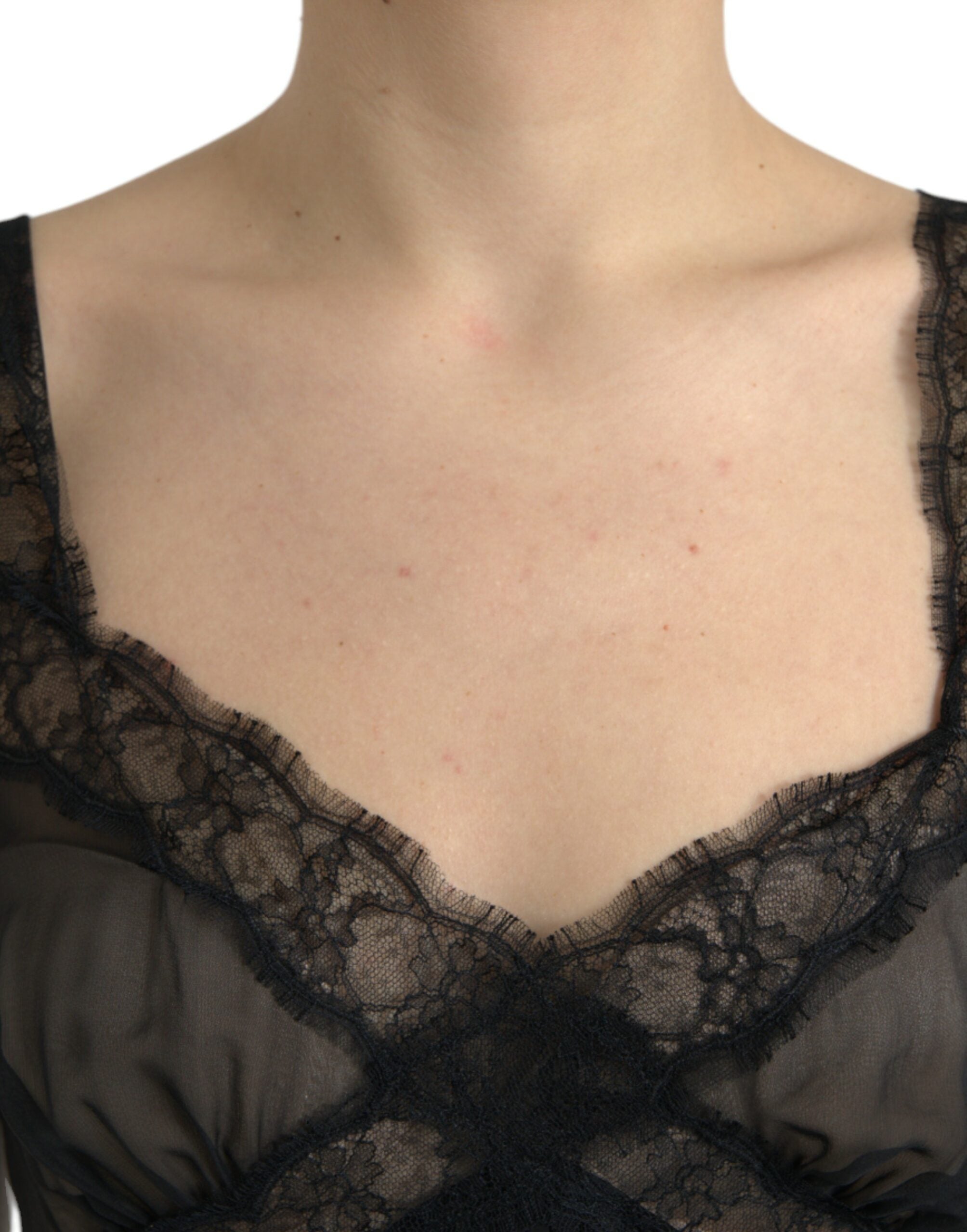 Black Silk Pleated Lace Chiffon Mini Dress