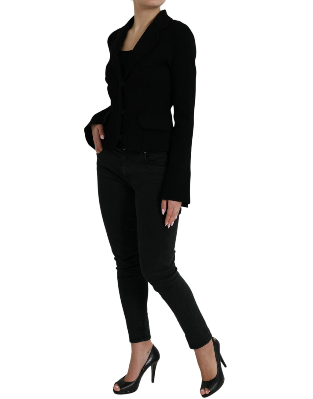 Black Viscose Single Breasted Blazer Jacket