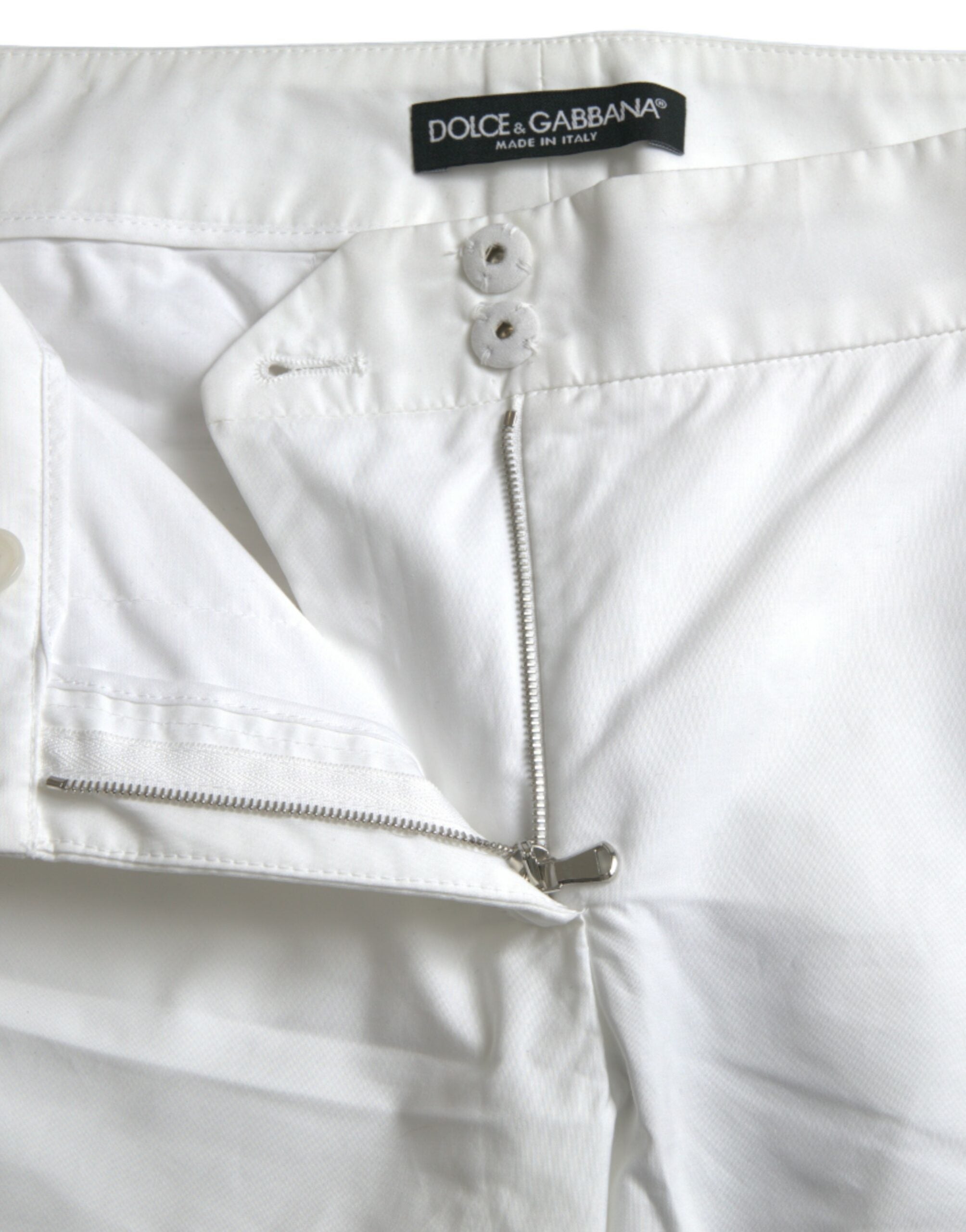 White Cut Out Cotton Mid Waist Cropped Pants