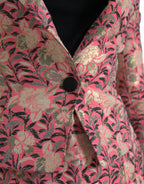 Pink Floral Jacquard Slim Fit 2 Piece Suit