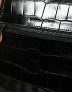 Black Brown Exotic Skin Leather Vertical Crossbody Purse Bag