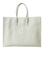 White Yellow Exotic Skin Leather Shopping Tote PAPIER Bag