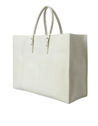 White Yellow Exotic Skin Leather Shopping Tote PAPIER Bag