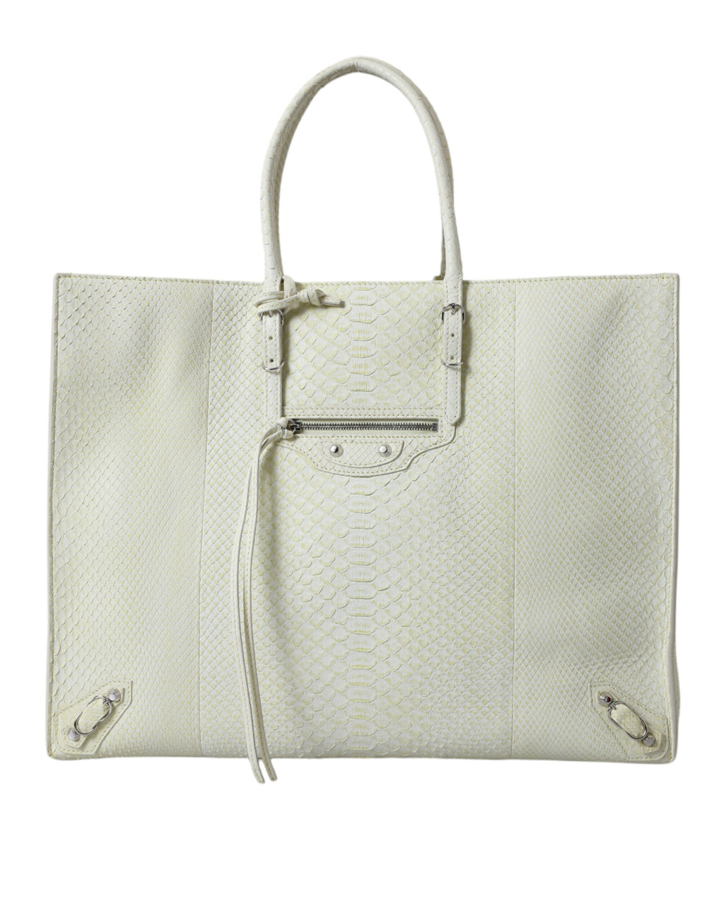 White Yellow Exotic Skin Leather Shopping Tote PAPIER Bag