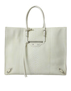 White Yellow Exotic Skin Leather Shopping Tote PAPIER Bag