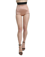 Beige Silk High Waist Mini Hot Pants Shorts