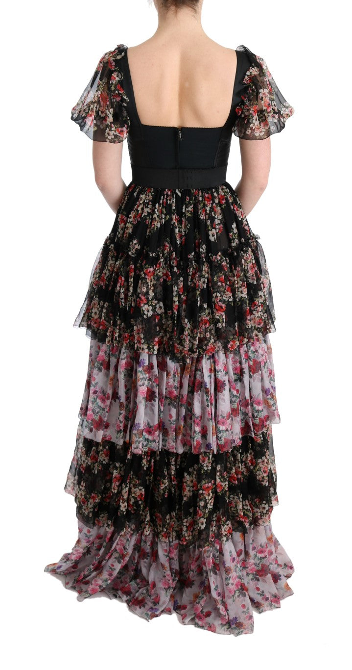 Multicolor Silk Stretch Floral Shift Long Dress
