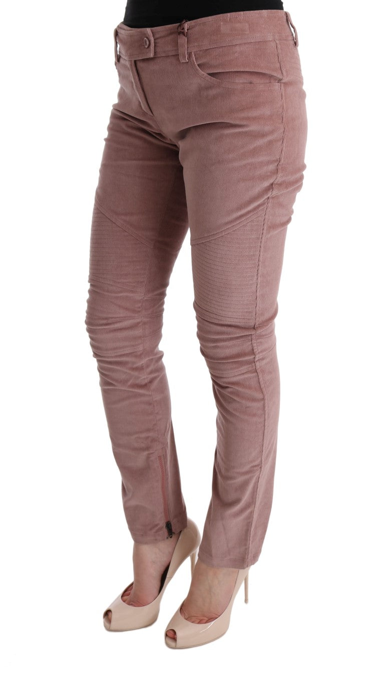 Pink Velvet Cropped Casual Pants