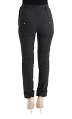 Gray Virgin Wool Skinny Casual Pants