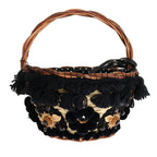 Beige Straw Snakeskin Pom Pom Crystal AGNESE Bag