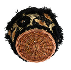 Beige Straw Snakeskin Pom Pom Crystal AGNESE Bag