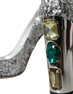 Silver Sequin Embellished Heels Pumps Shoes