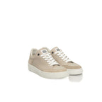Beige Cowhide Women Platform Sneaker