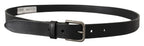 Black Calf Leather Classic Metal Logo Buckle Belt