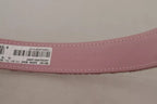 Pink Jaquard Embroidered Gold Tone Metal Buckle Belt