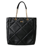 Black Leather JUNGLE Quilted Shopping Tote Bag