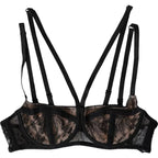 Black Floral Lace Nylon Balconcino Bra Underwear