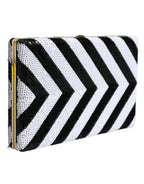Black White Gold Frame Clutch Evening Party Purse Bag
