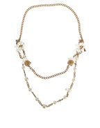 Gold Chain Brass Floral Layered Crystal Pearl Necklace