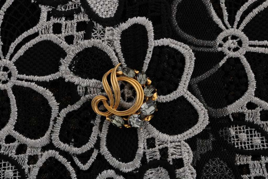 Floral Macramé Lace Crystal Button Skirt