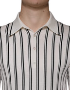 White Black Stripe Polo Short Sleeve T-shirt