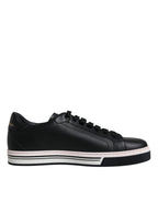 Black Leather Low Top Men Sneakers Shoes
