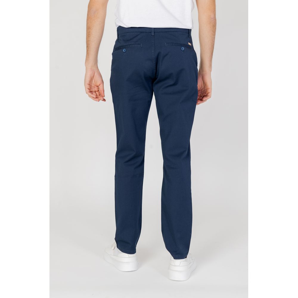 Blue Cotton Casual Pants