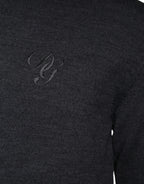 Dark Gray Wool Crew Neck Pullover Sweater