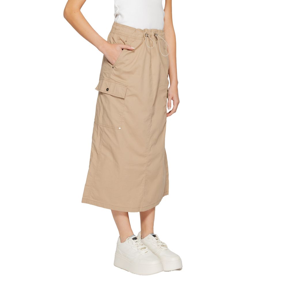 Beige Cotton Midi Skirt